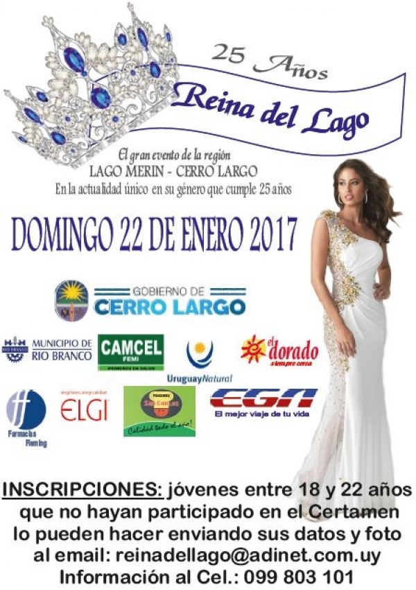 El 22 de enero de 2017 se realizar&aacute; la 25&deg; edici&oacute;n del Certamen Reina del Lago Merin