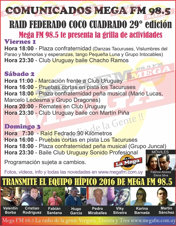 Programaci&oacute;n 29&deg; edici&oacute;n Raid Federado Coco Cuadrado 2016
