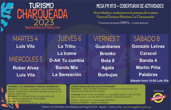 Programaci&oacute;n Grilla festival de La Charqueada 2023 - Turismo General Enrique Martinez