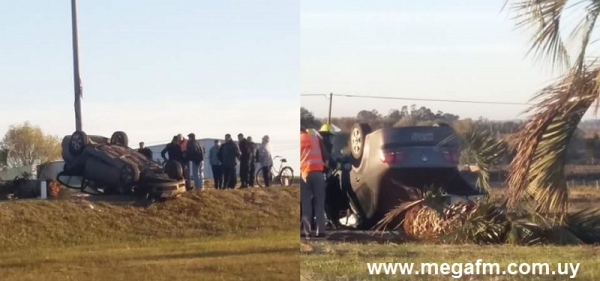 Volc&oacute; un auto en proximidades a la rotonda del Benteveo en Treinta y Tres 9/06/16