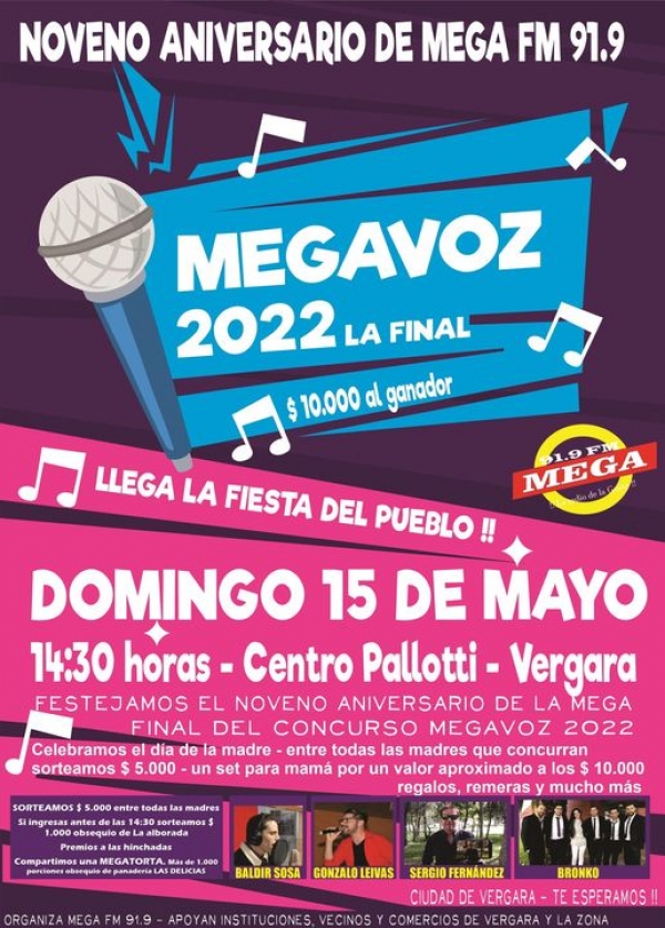 15 de mayo celebramos el Noveno aniversario de MEGA FM, el final del concurso MEGAVOZ y el d&iacute;a de la madre