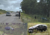 Volc&oacute; un automovil en Ruta 18 Km. 354 proximidades a Arrocera de Alvez 3/03/16
